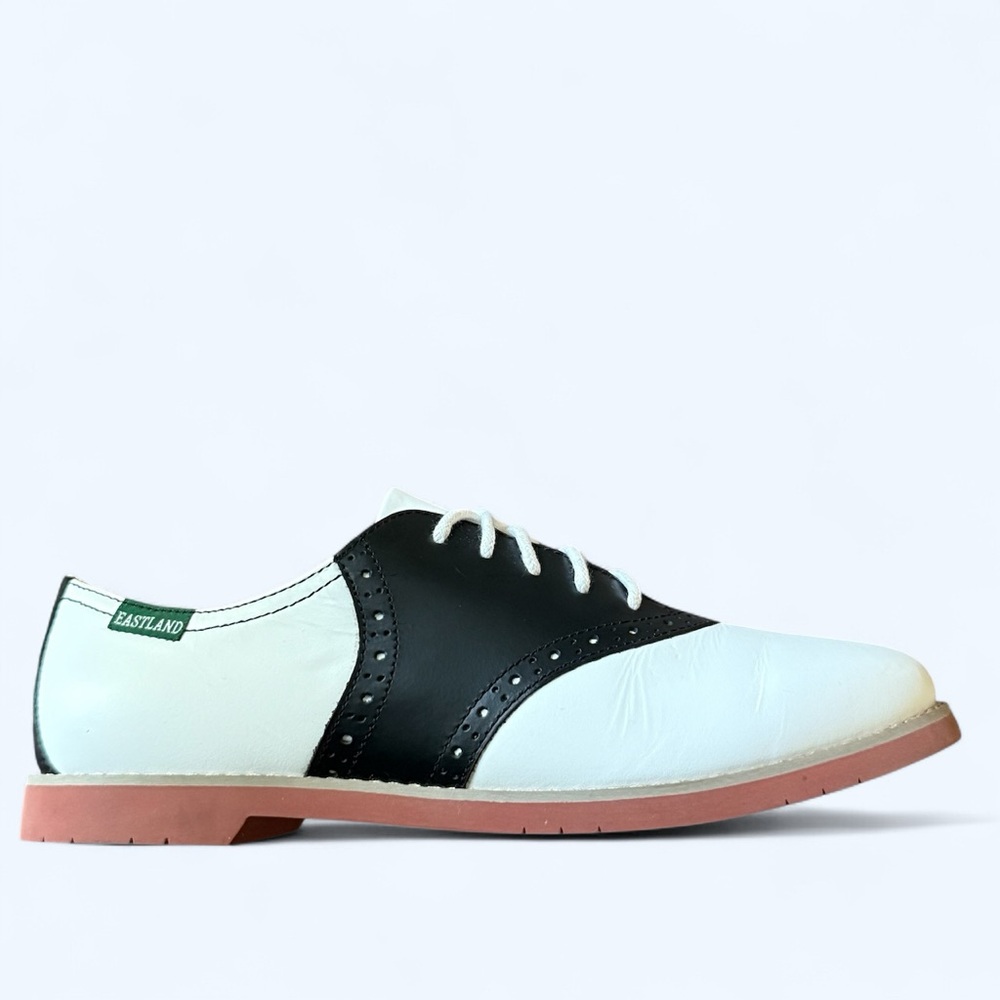 Eastland Two-Tone Black and White Saddle Oxford with Pink Sole